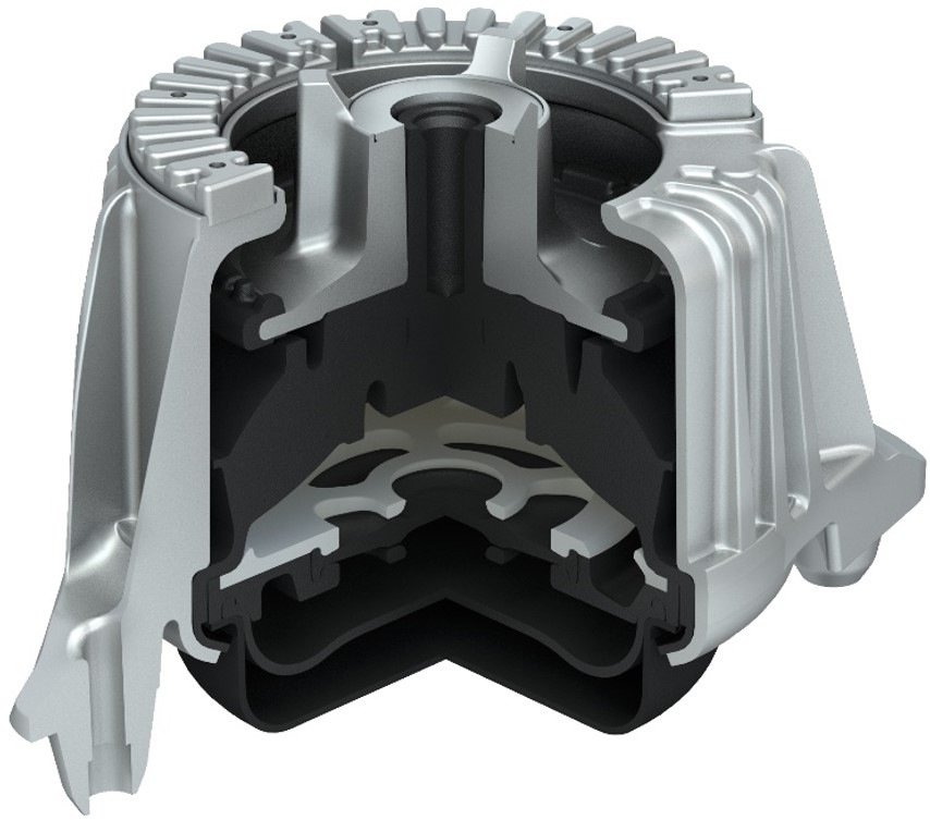 Ilustračný rez pasívnym hydraulickým uložením motora (nie tým pre Firefly)